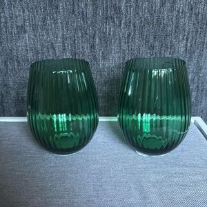 Forest Green Ribbed Glass Tumblers